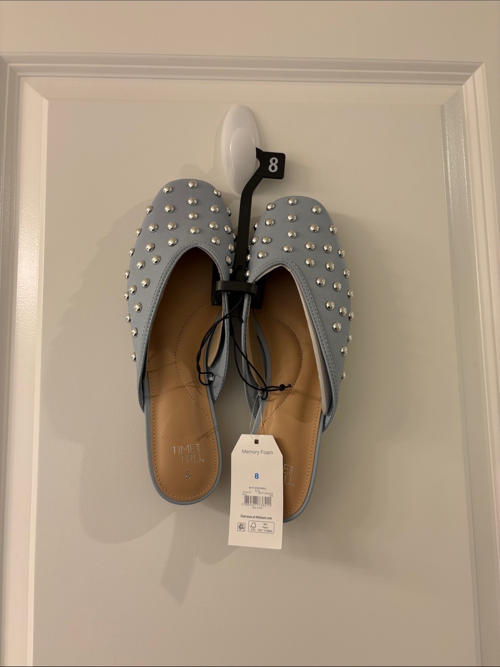 Time and Tru Sky Blue Studded Slip-On Mules